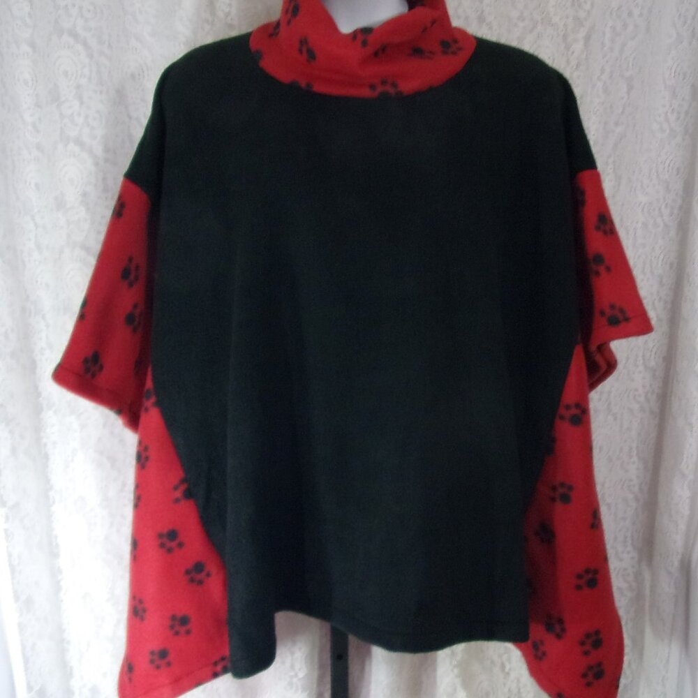 Puppy Paws Dog Poppin' Poncho Black and Red accent. One size Handmade NWOT
